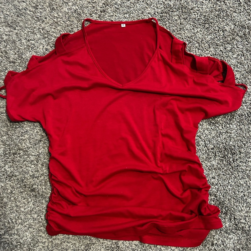 Women's Red Cold Shoulder Top